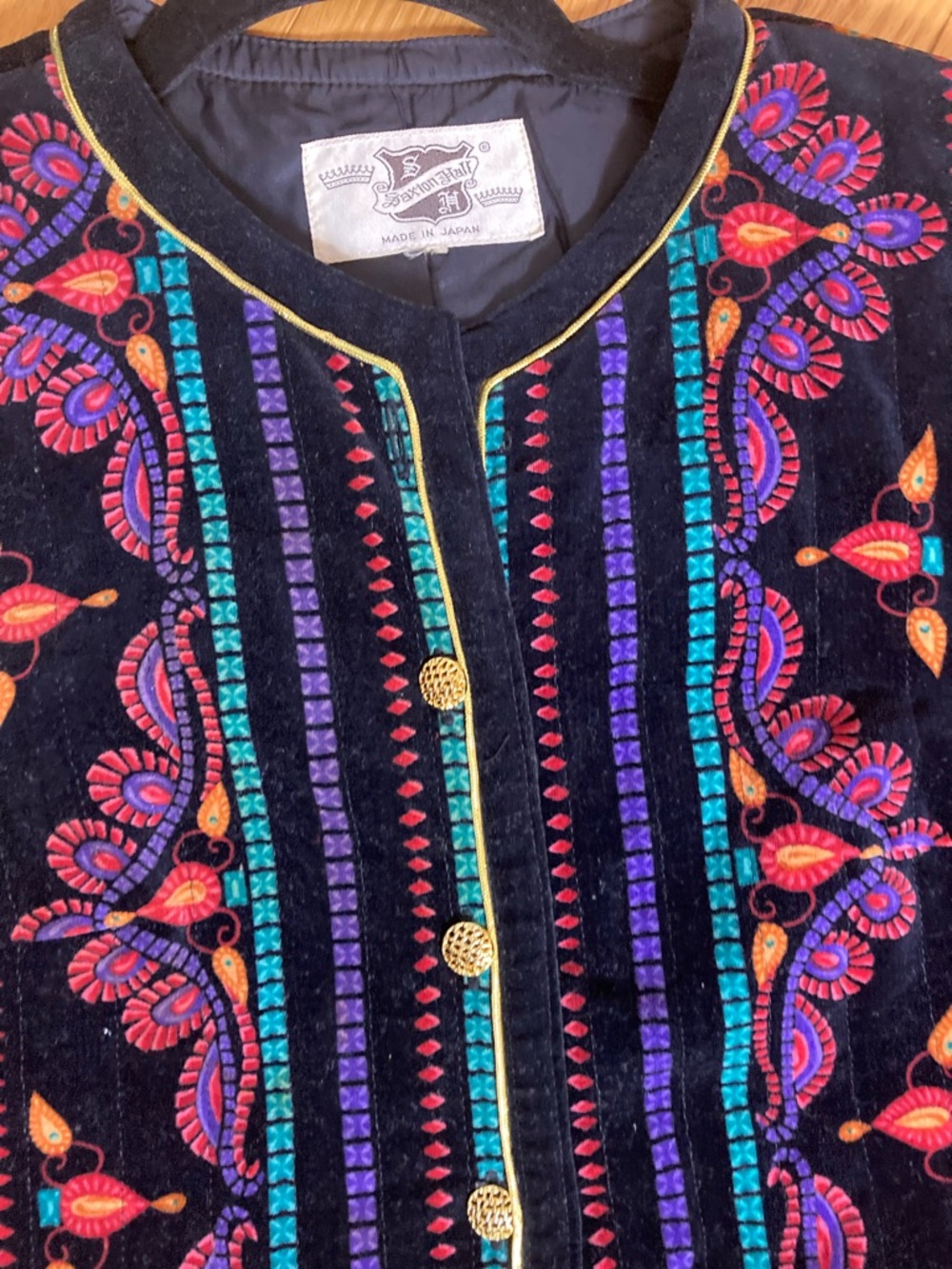 Vintage 1980’s Saxton Hall Embroidered Velvet Jacket with Multicolor Accents - Picture 11 of 16